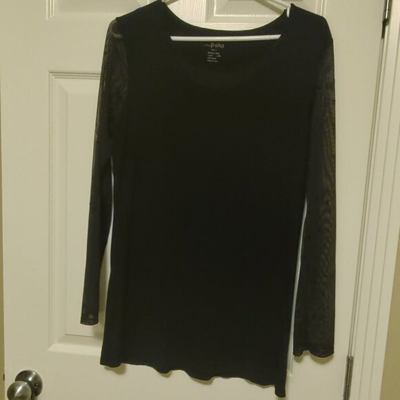 Black Simply Paka Bamboo and Lycra Top With Sheer Long Sleeves and Neck - Picture 4 of 9